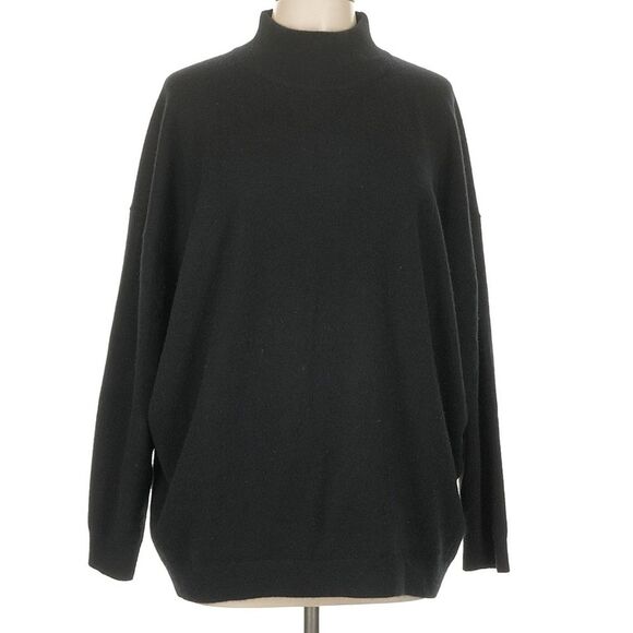 Quince 100% Cashmere Black Oversized maternity turtleneck Sweater Size L - Picture 1 of 7
